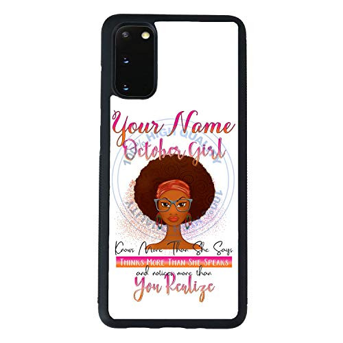 BRGiftShop Personalized Custom Name Beautiful Brown African American Birthday Girl Month October Rubber Phone Case for Samsung Galaxy s20