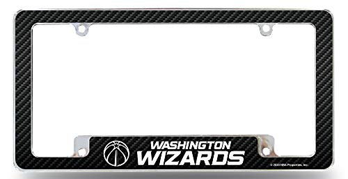 Rico Industries, Inc. Washington Wizards Metal License Plate Frame EZ View Carbon Fiber Design All Over Style Heavy Gauge Chrome Tag Cover Basketball