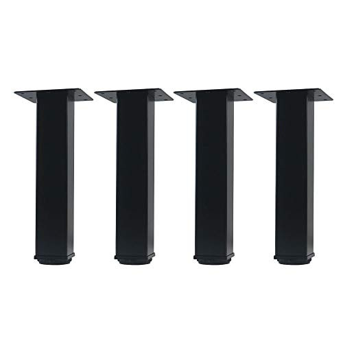 QLLY 8 inch Adjustable Metal Furniture Legs, Square Office Table Furniture Leg, Set of 4 Black