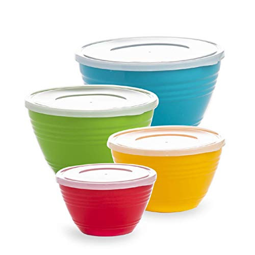 BINO Plastic Mixing Bowls with Lids Set - Plastic Mixing Bowl Set Prep Bowls for Kitchen
