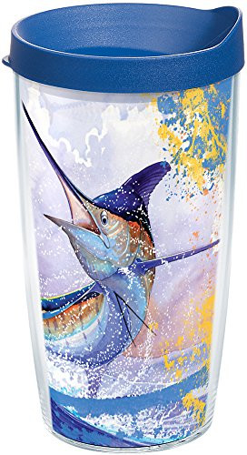 Tervis 1133262 Guy Harvey - Big Blue Marlin Tumbler with Wrap and Blue Lid 16oz, Clear