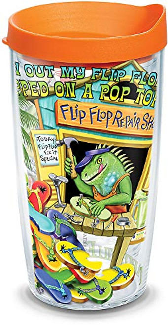 Tervis 1067647 Margaritaville-Blew Out My Flip Flop Insulated Tumbler with Wrap and Orange Lid, 16oz, Clear Tervis 1067647 Margaritaville-Blew Out My Flip Flop Insulated Tumbler with Wrap and Orange Lid, 16oz, Clear