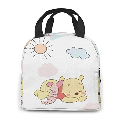 WOMFUI Cute Winnie-The-Pooh with Piglet Sleep Lunch Bags for Women,Insulated Thermal Lunch Tote Bag for Office Work Picnic Shopping
