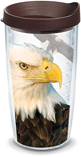 Tervis 1138464 Eagle Tumbler with Wrap and Brown Lid 16oz, Clear