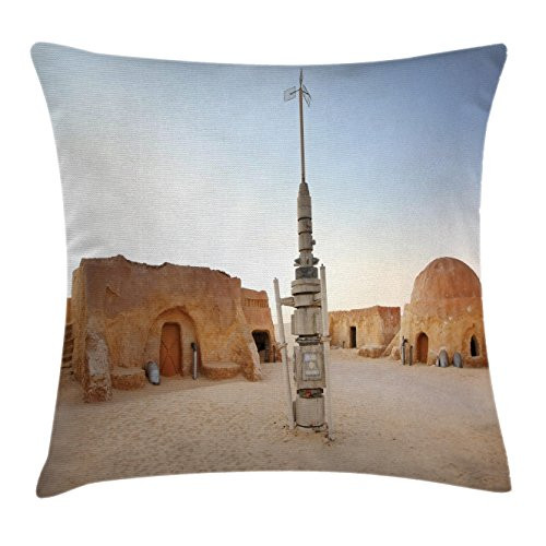 Ambesonne Galaxy Throw Pillow Cushion Cover, Image of Fantasy Movie Town of Fantasy Planet Out of Space Setting Theme Landscape, Decorative Square Accent Pillow Case, 16inch  X 16inch , Brown Blue