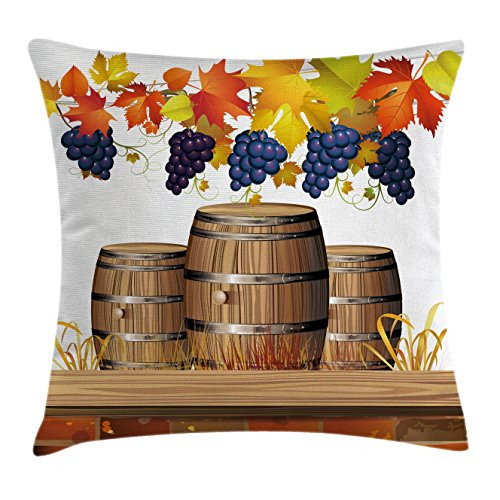 Ambesonne Vineyard Throw Pillow Cushion Cover, Wooden Wine Barrels with Faded Golden Yellow Autumn Leaves Fall Sunlight Design, Decorative Square Accent Pillow Case, 16inch X 16inch , Orange Brown Ambesonne Vineyard Throw Pillow Cushion Cover, Wooden Wine Barrels with Faded Golden Yellow Autumn Leaves Fall Sunlight Design, Decorative Square Accent Pillow Case, 16inch X 16inch , Orange Brown