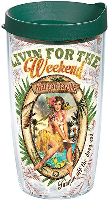 Tervis 1186746 Margaritaville - Livin For The Weekend Tumbler with Wrap and Hunter Green Lid 16oz, Clear Tervis 1186746 Margaritaville - Livin For The Weekend Tumbler with Wrap and Hunter Green Lid 16oz, Clear