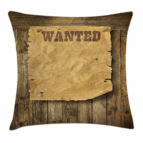 Ambesonne Western Throw Pillow Cushion Cover, Old Wooden Texture Background with Vintage Wanted Poster Sign Wild West Print, Decorative Square Accent Pillow Case, 16inch X 16inch , Caramel Brown Ambesonne Western Throw Pillow Cushion Cover, Old Wooden Texture Background with Vintage Wanted Poster Sign Wild West Print, Decorative Square Accent Pillow Case, 16inch X 16inch , Caramel Brown