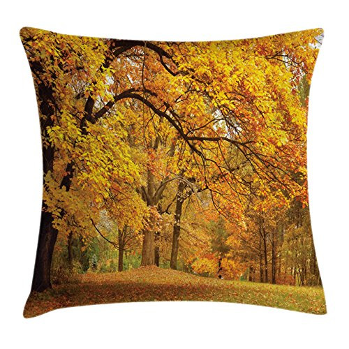 Ambesonne Forest Throw Pillow Cushion Cover, Warm Fall Scenery with Pale Maple Leaves in The Forest November Season Woodlands, Decorative Square Accent Pillow Case, 16inch X 16inch , Orange Brown Ambesonne Forest Throw Pillow Cushion Cover, Warm Fall Scenery with Pale Maple Leaves in The Forest November Season Woodlands, Decorative Square Accent Pillow Case, 16inch X 16inch , Orange Brown