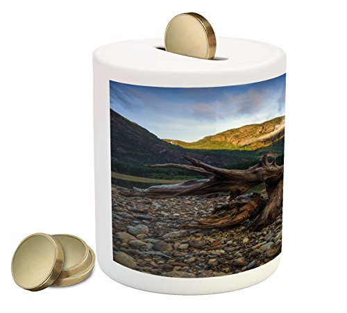 Ambesonne Driftwood Piggy Bank, Landscape of a Mountain Lake and Cloudy Sky Driftwood on Rocky Shoreline, Printed Ceramic Coin Bank Money Box for Cash Saving, Blue and Brown Ambesonne Driftwood Piggy Bank, Landscape of a Mountain Lake and Cloudy Sky Driftwood on Rocky Shoreline, Printed Ceramic Coin Bank Money Box for Cash Saving, Blue and Brown