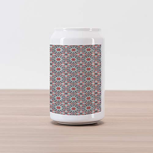 Lunarable Moroccan Cola Can Shape Piggy Bank, Ceramic Tile East Pattern Heritage Oriental Tradition Culture Ornate Print, Ceramic Cola Shaped Coin Box Money Bank for Cash Saving, Red Black Green