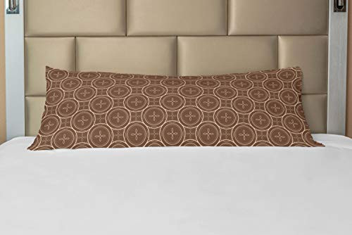 Ambesonne Earth Tones Body Pillow Case Cover with Zipper, Abstract Inner Circles with Classic Shapes Inside The Round Rings Print, Decorative Accent Long Pillowcase, 21inch  x 54inch , Brown and Beige