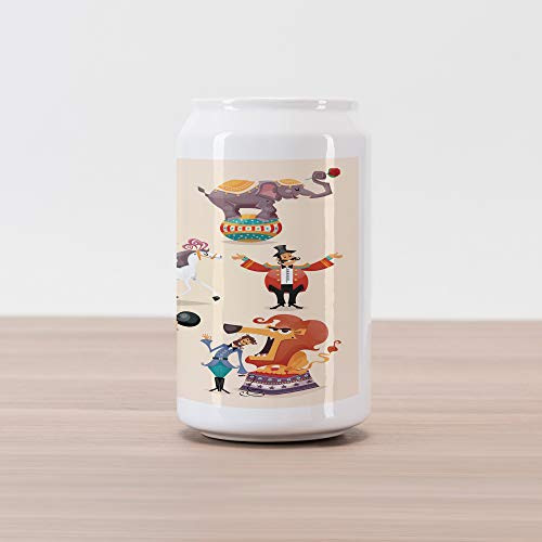 Ambesonne Circus Cola Can Shape Piggy Bank, Circus Performance Fun Athlete and Animals Horse Heavy Lifting Themed Colorful Print, Ceramic Cola Shaped Coin Box Money Bank for Cash Saving, Multicolor Ambesonne Circus Cola Can Shape Piggy Bank, Circus Performance Fun Athlete and Animals Horse Heavy Lifting Themed Colorful Print, Ceramic Cola Shaped Coin Box Money Bank for Cash Saving, Multicolor