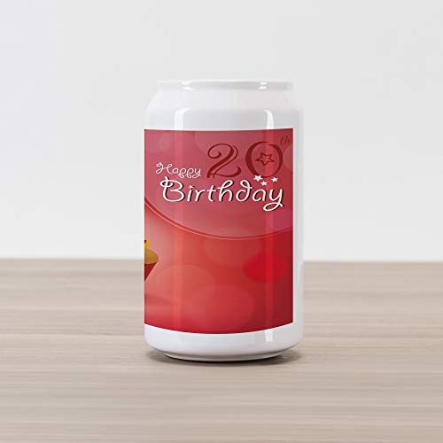 Ambesonne 20th Birthday Cola Can Shape Piggy Bank, 20 Themed Birthday Party Cupcake with Beams Backdrop Print, Ceramic Cola Shaped Coin Box Money Bank for Cash Saving, Vermilion Pink and Red Ambesonne 20th Birthday Cola Can Shape Piggy Bank, 20 Themed Birthday Party Cupcake with Beams Backdrop Print, Ceramic Cola Shaped Coin Box Money Bank for Cash Saving, Vermilion Pink and Red