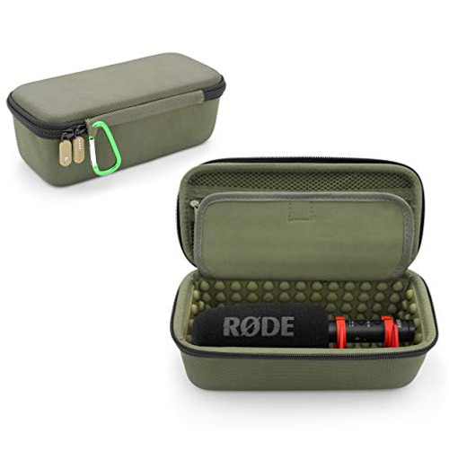 CASEMATIX Rode Vmgo Video Mic Go Case Compatible with Rode VideoMic NTG, VideoMic Go Camera Microphone and More with Cables and Accessories for Microphones- Includes Green Microphone Case Only