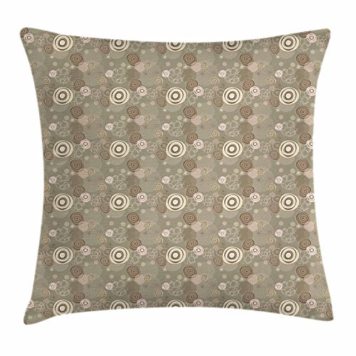 Ambesonne Abstract Throw Pillow Cushion Cover, Circles and Lines with Abstract Composition Hand Drawn Modern Artwork, Decorative Square Accent Pillow Case, 16inch  X 16inch , Sage Green Brown Blush