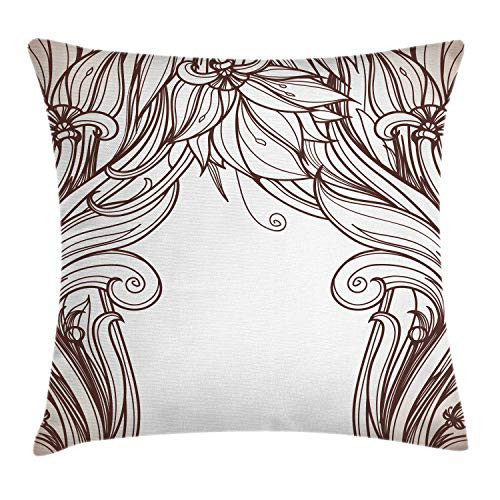 Ambesonne Art Nouveau Throw Pillow Cushion Cover, Vintage Victorian Renaissance Curving Branches in Earth Tones Classic, Decorative Square Accent Pillow Case, 16inch  X 16inch , Seal Brown White