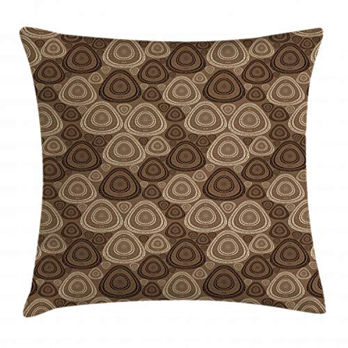 Ambesonne Brown and Ivory Throw Pillow Cushion Cover, Circles and Oval Triangle Shapes on Brown Toned Background, Decorative Square Accent Pillow Case, 16inch  X 16inch , Brown Dark Brown and Ivory