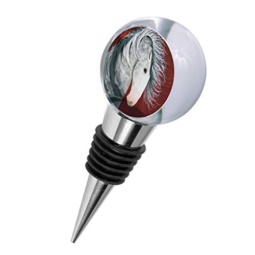 Sunshine Cases Dappled Gray Andalusian Stallion on Red Horse Art by Denise Every - Crystal Wine Stopper Bottle Topper Stainless Steel Cantor
