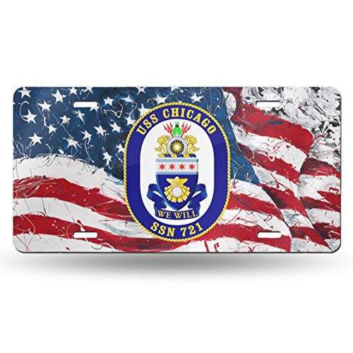 QAAIFSQC Navy USS Chicago Ssn-721 License Plate Metal Aluminum Vanity Auto Car Tag for Decoration 6x12 Inchs