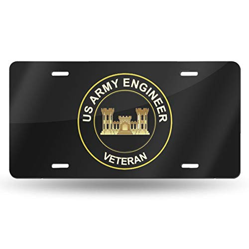 QAAIFSQC Us Army Veteran Army Engineer License Plate Metal Aluminum Vanity Auto Car Tag for Decoration 6x12 Inchs