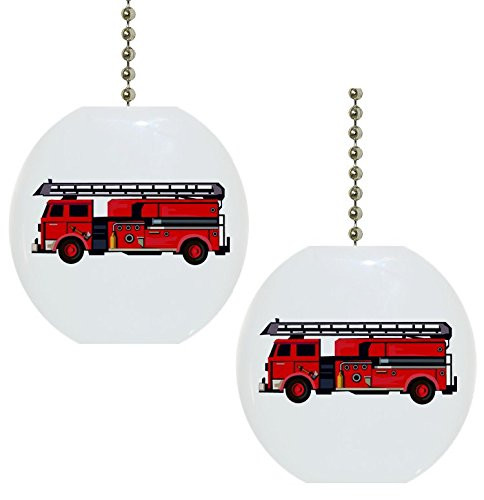 Set of 2 Fire Truck Solid Ceramic Fan Pulls