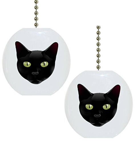 Set of 2 Black Cat Head Solid Ceramic Fan Pulls