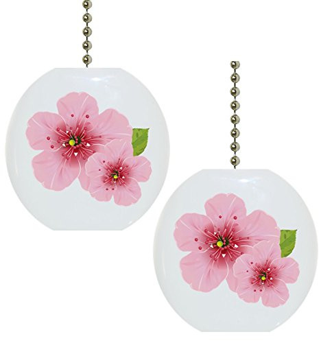 Set of 2 Cherry Blossoms Floral Solid Ceramic Fan Pulls