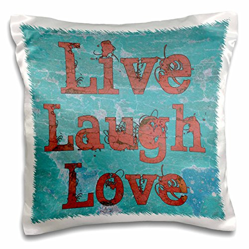 3D Rose pc_27988_1inch  Turquoise and Red Live Laugh Love Pillow Case, 16inch  x 16inch