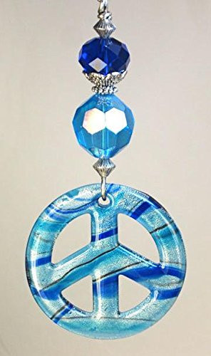 Blue Lampwork Glass and Reflective Peace Symbol Ceiling Fan Pull Chain /Light Pull
