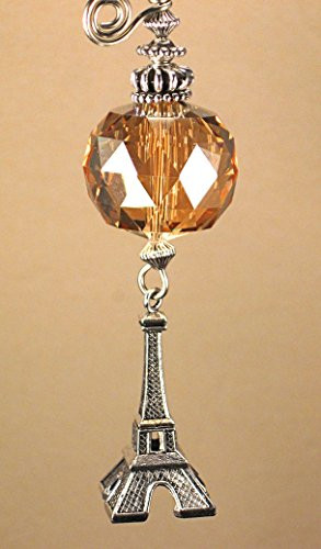 Silver France Eiffel Tower with Amber Gold Faceted Crystal Glass Ceiling Fan Pull Chain