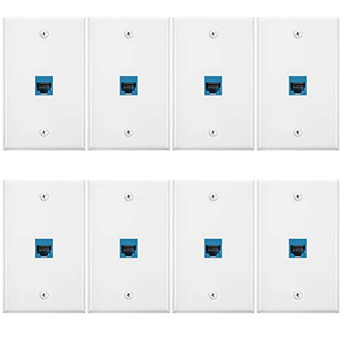 8 Pieces Ethernet Wall Plate, RJ45 Cat6 Female to Female Jack Inline Coupler Plates Ethernet Cable Faceplates with Single Port Blue