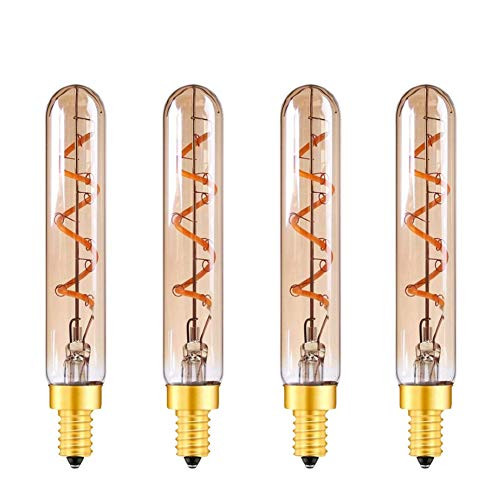 MD Lighting Dimmable T6 LED Bulbs E12 Candelabra Base, 3W 2200K 300LM Amber Glass Tube Edison Light Bulbs, 30W Incandescent Bulbs Equivalent, Filament Decorative Bulb for Home, 4 PackWarm White