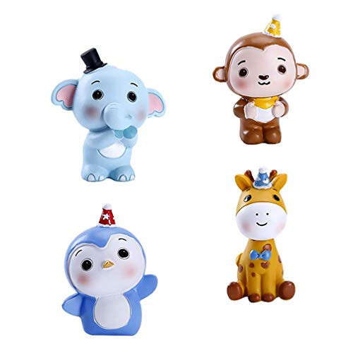 HEMOTON Animal Figurines Cake Topper Jungle Zoo Animal Cupcake Topper Children Mini Figurines Toy Action Figure Set for Fairy Garden Baby Shower Birthday Party Decoration 4Pcs