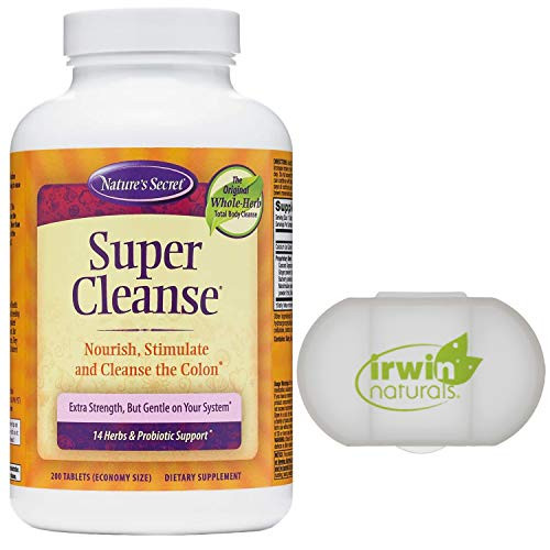 Nature's Secret Super Cleanse Extra Strength Toxin Detox  and  Gentle Elimination Total Body Cleanse, Digestive  and  Colon Health Support, 200 Tablets, with a Pill Case