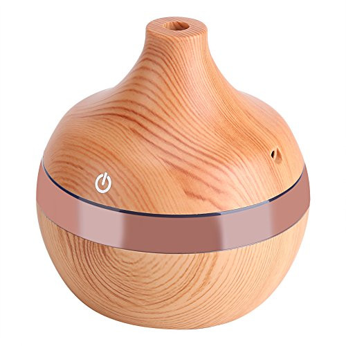 Wood Aroma Humidifier,USB 300ml 7Colors Variety LED Touch Wood Grain Oil Humidifier Purifier Oil Diffuser for Home Office Car etc.