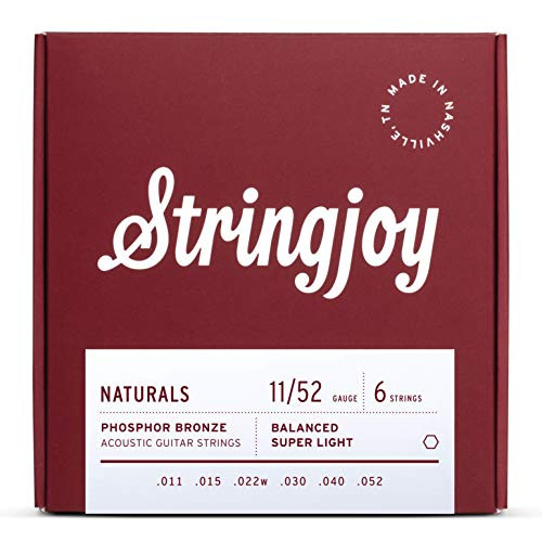 Stringjoy NB1152 Natural Bronze Acoustic Guitar Strings, Super Light Gauge - 11-52