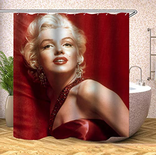 Marilyn Monroe Shower Curtains Fabric ?Elegant Red Polyester Cloth Print Bathroom Curtains Include Hooks Set 72?w by 72?L