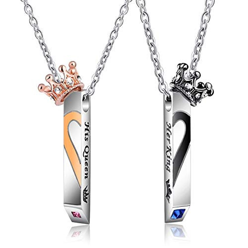 Gnzoe His  and  Hers Matching Set Titanium Stainless Steel His Queen  and  Her King Couple Pendant Necklace with Crown Gnzoe His  and  Hers Matching Set Titanium Stainless Steel His Queen  and  Her King Couple Pendant Necklace with Crown