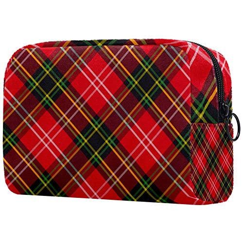 Inhomer Cosmetic Bag for Women Red Lattices Travel Makeup Case Handy Pouch Organizer Toiletry Bag Gifts