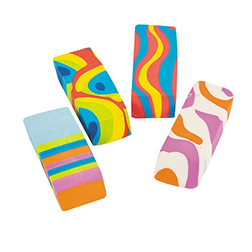 Fun Express Basic Printed Eraser Set - 24 Pieces - Educational and Learning Activities for Kids