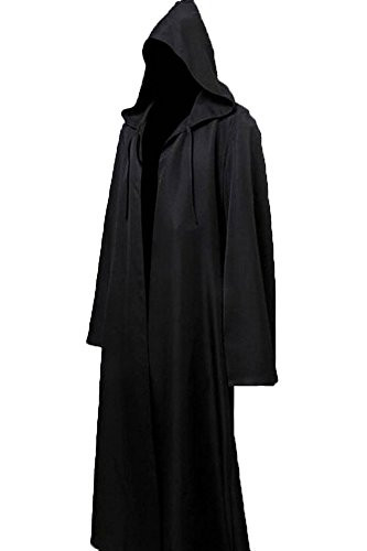 JOYSHOP Mens Halloween Witch Cosplay Robe Costume Adult Hooded Cloak Cape,Black,3XLarge