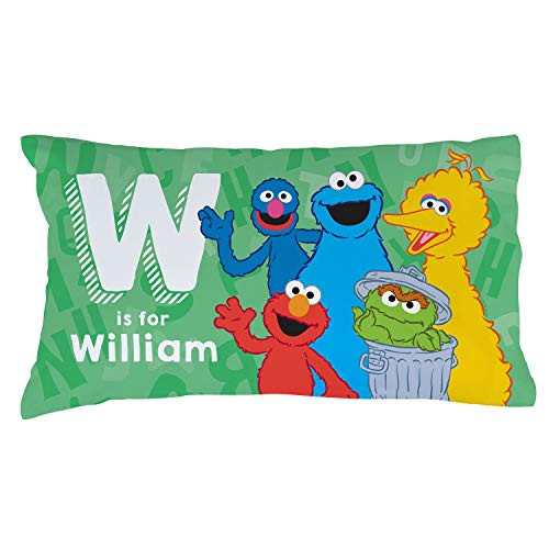 Personalized Sesame Street Pillowcase, Initial Name on Green Cover, Official Licensed Product, 20x31, STD/Queen