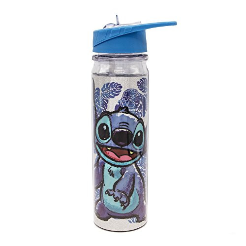 Silver Buffalo LI11118LG Sketchy Stitch Floral Glitter Double Walled Tritan Water Bottle, 18-oz