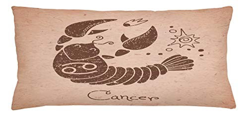 Lunarable Zodiac Cancer Throw Pillow Cushion Cover, Astrology Themed Composition with a Silhouette of Marine Animal, Decorative Rectangle Accent Pillow Case, 36inch  X 16inch , Warm Taupe and Brown