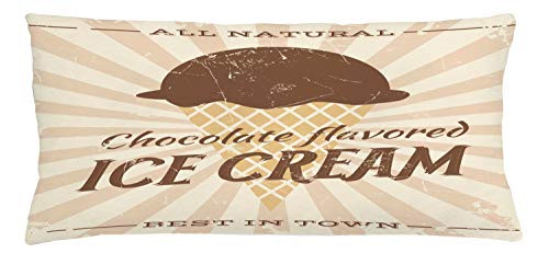 Lunarable Ice Cream Throw Pillow Cushion Cover, All Natural Chocolate Flavored Summer Snack Best in Town Fresh and Delicious, Decorative Rectangle Accent Pillow Case, 36inch  X 16inch , Beige Brown