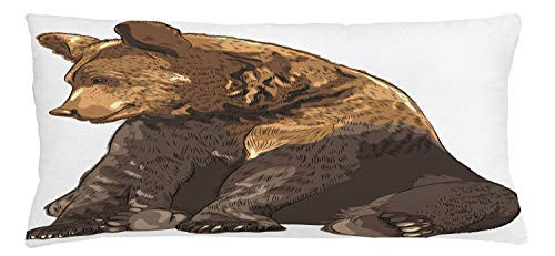 Ambesonne Bear Throw Pillow Cushion Cover, Big and Mammal Sitting Smiling Wildlife Beast Nature Inspired Cartoon Mascot, Decorative Rectangle Accent Pillow Case, 36inch  X 16inch , Taupe Brown