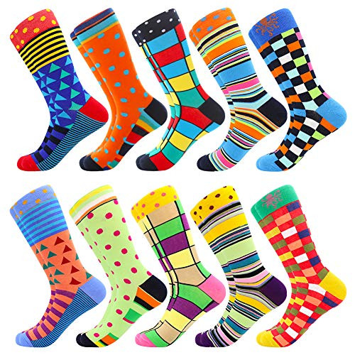 Men's Fun Dress Socks Patterned Crew Colorful Funky Fancy Novelty Funny Casual Socks for Men 10 Pairs-Medley5 Men's Fun Dress Socks Patterned Crew Colorful Funky Fancy Novelty Funny Casual Socks for Men 10 Pairs-Medley5