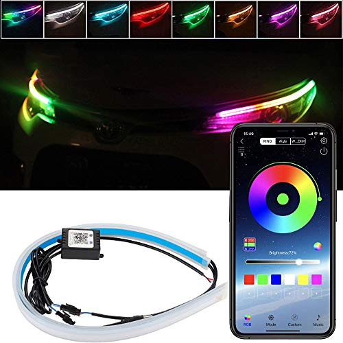 CoCsmart Car Headlight Surface Strip Tube Light, RGB Multi Color 24 Inch Flexible Waterproof LED Daytime Running Light Strip Neon Turn Signal Lights Switchback Light APP Control 2-Pack 
