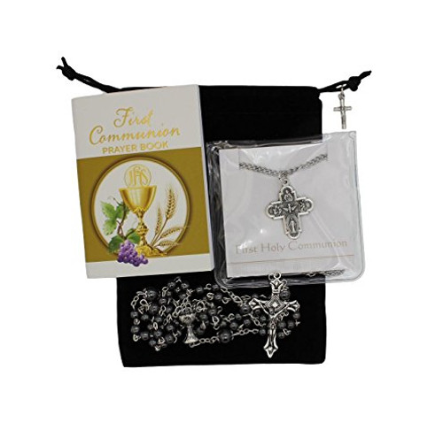 Boys First Communion Gift Set with Prayer Book Rosary and 4 Way Cross Boys First Communion Gift Set with Prayer Book Rosary and 4 Way Cross